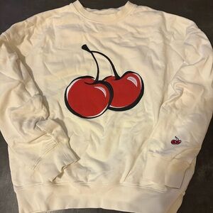Cherry Embroidered Cream Sweatshirt
